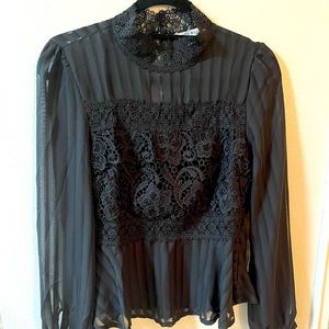 Haute Monde Sheer Black High-neck Peekaboo blouse-large